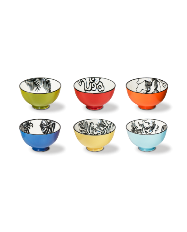 Set 6 coppette decorate con esterno monocolore opaco