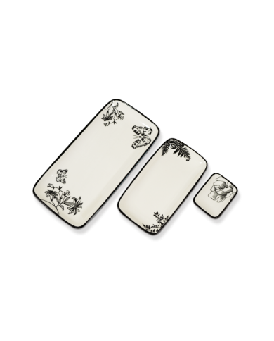 Set 3 vassoi rettangolari decorati con esterno monocolore opaco