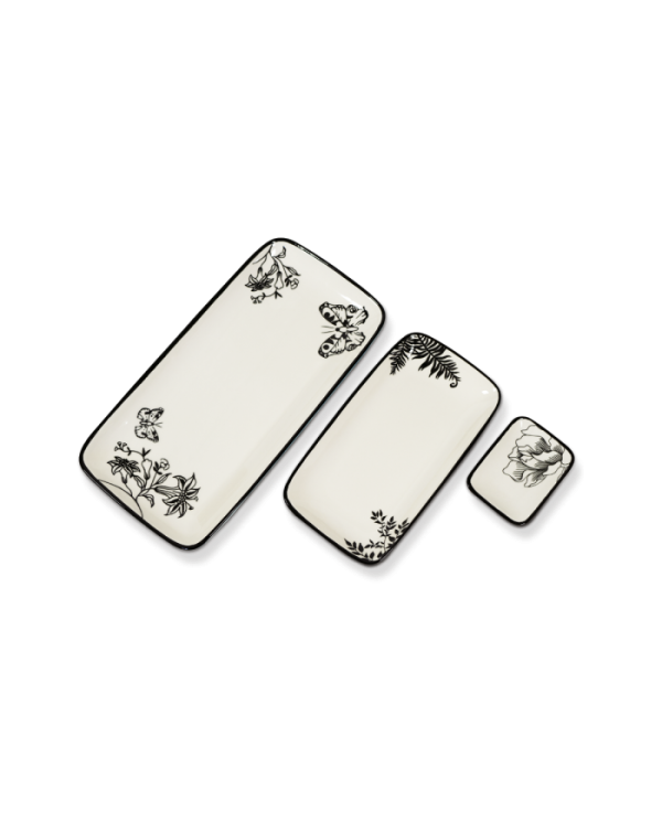 Set 3 vassoi rettangolari decorati con esterno monocolore opaco