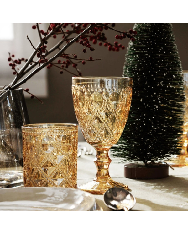 Set 4 calici in vetro con decoro a rilievo